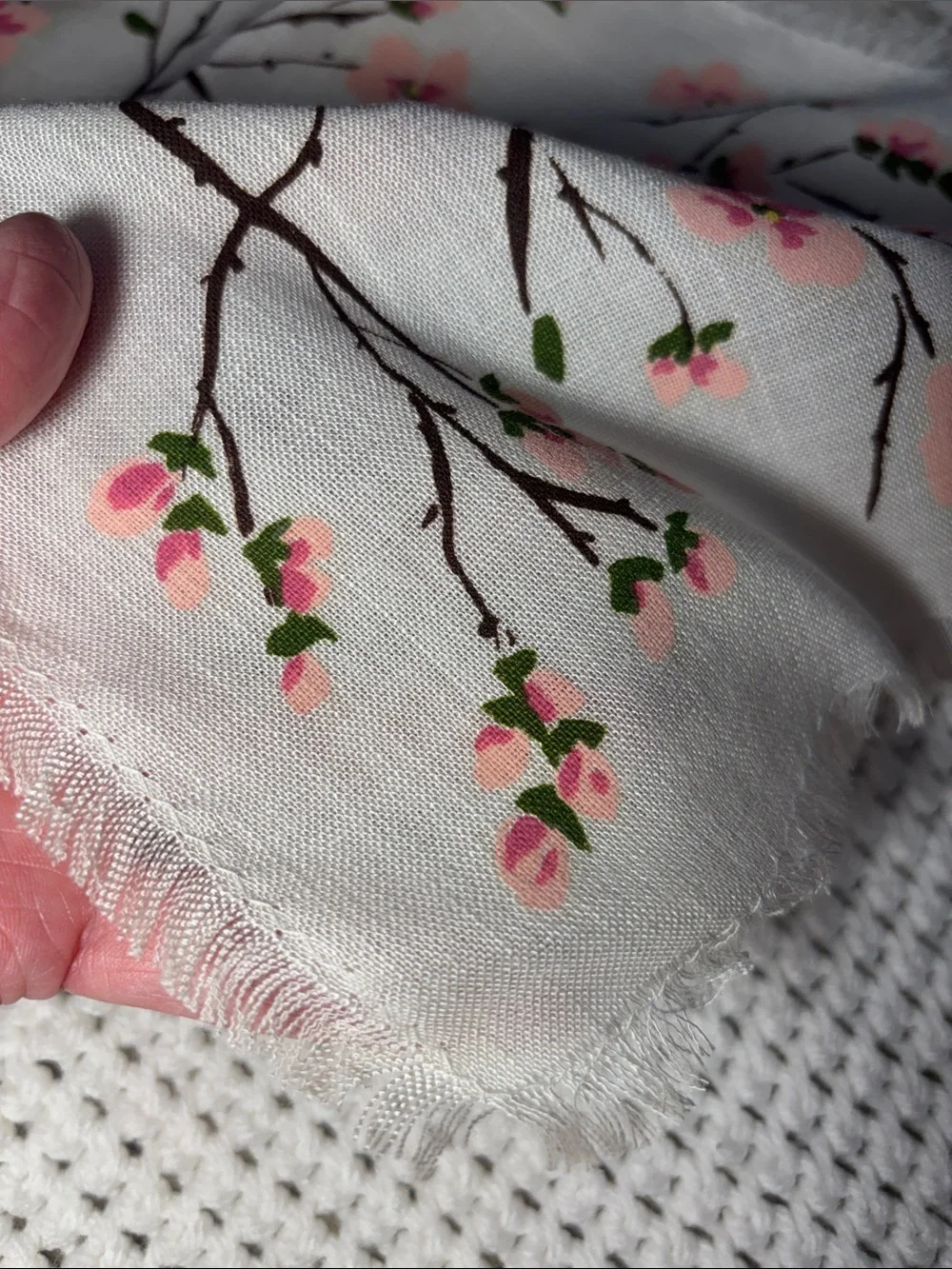 Vintage Hand Painted Cherry Blossom Placemats, Fringed Edged Linens, Set of 4